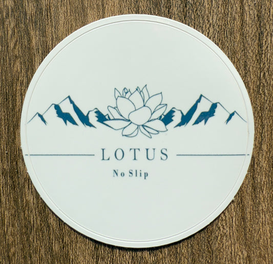 2-inch glossy circular sticker featuring the Lotus NoSlip logo – water-resistant decal for yoga lovers’ bottles, laptops, journals, or gear.